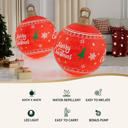 Jingle Jollys Christmas Inflatable Ball Led  60cm Decoration Giant Bauble Red