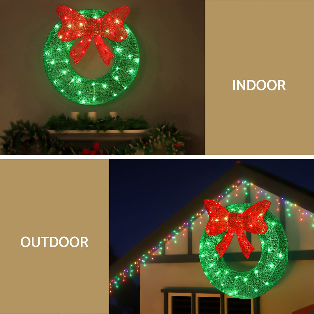 Jingle Jollys Christmas Lights 60cm Motif 50 LED Solar Wreath Xmas Decorations