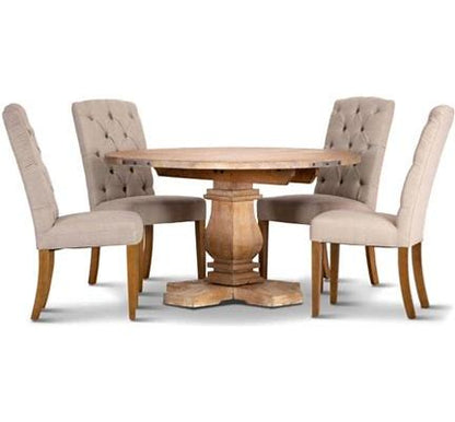 Gloriosa 5pc Dining Set 135cm Round Table 4 Beige Chair Mango Wood - Honey Wash