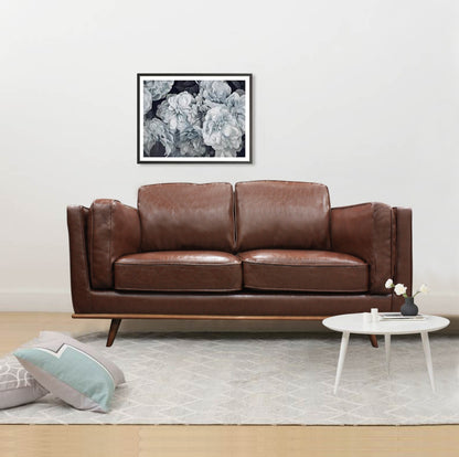 2 Seater Faux Leather Sofa Brown Modern Lounge Set for Living Room Couch with Wooden Frame